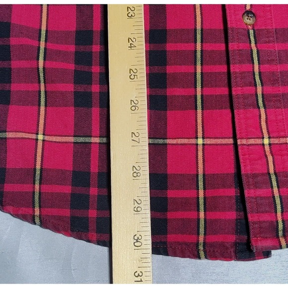 VTG EDDIE BAUER LEGENDS Men Large Red Black Plaid Cotton Button Outdoor Shirt - Picture 7 of 16